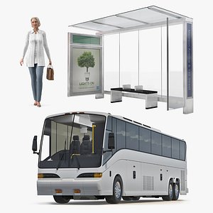 Bus Stop with Elderly Lady Rigged Collection