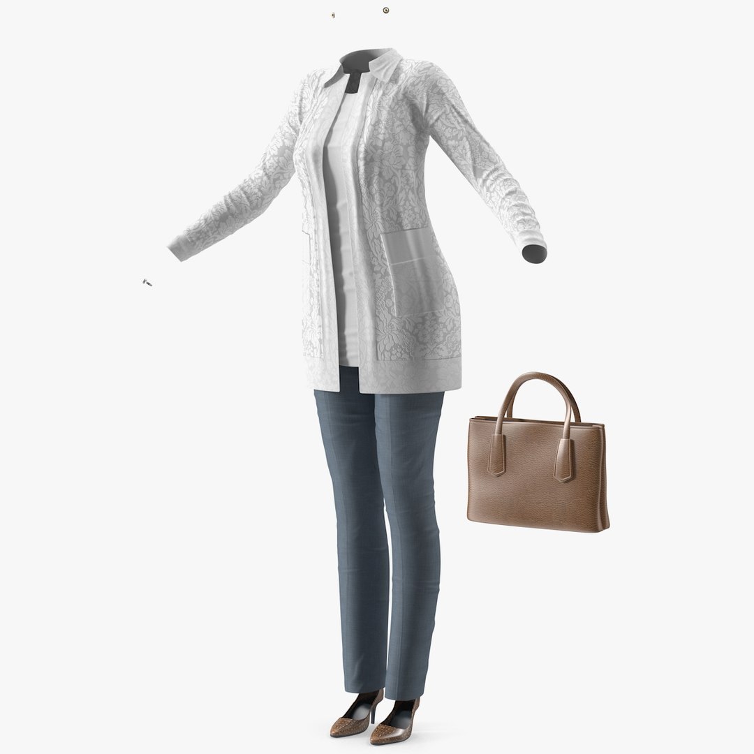 Women Casual Outfit with Handbag 3D model preview