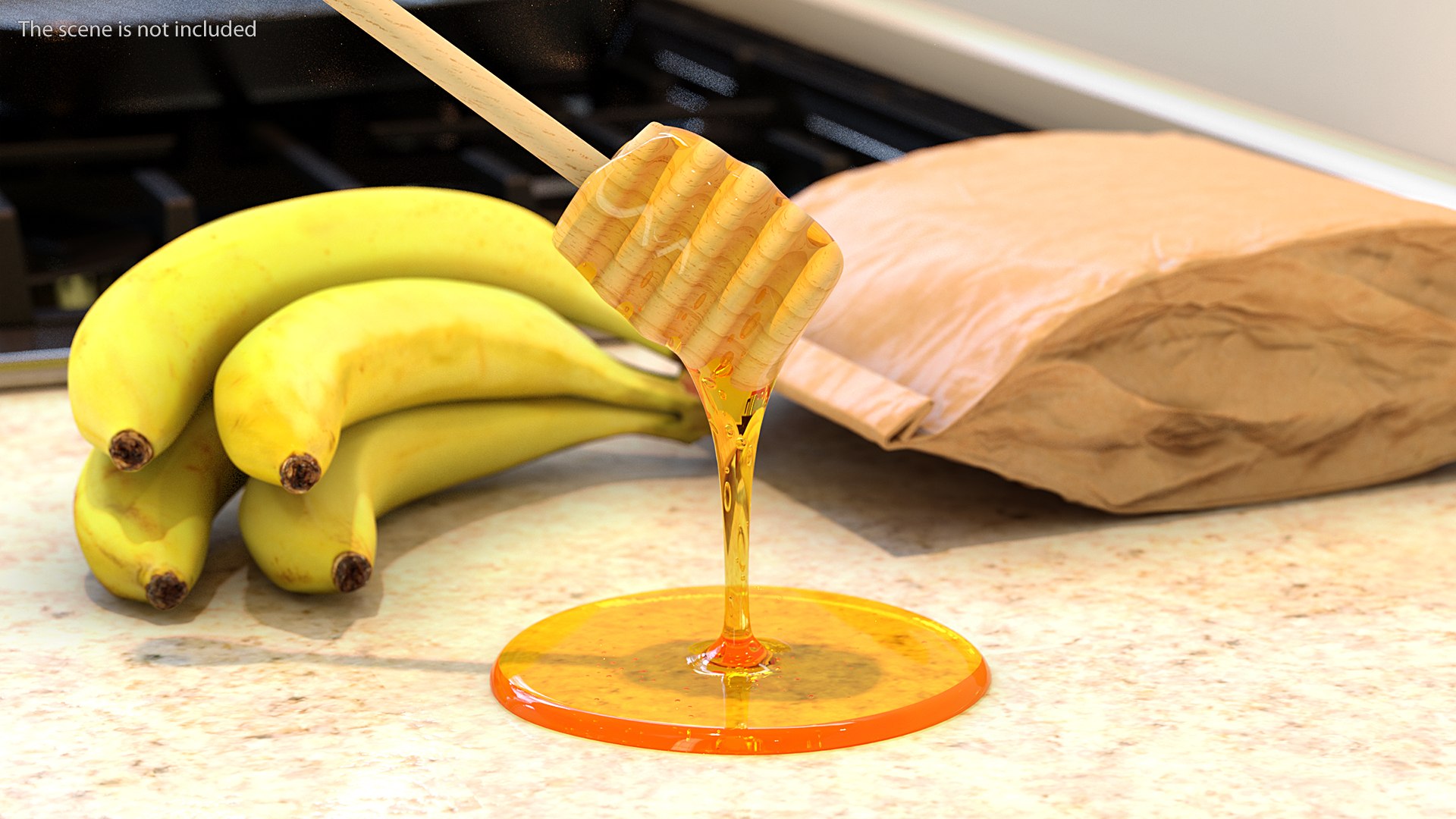 Honey Dripping from Wooden Honey Drizzler 3D model preview