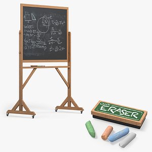 Written Chalkboard with Chalk and Eraser 3D model