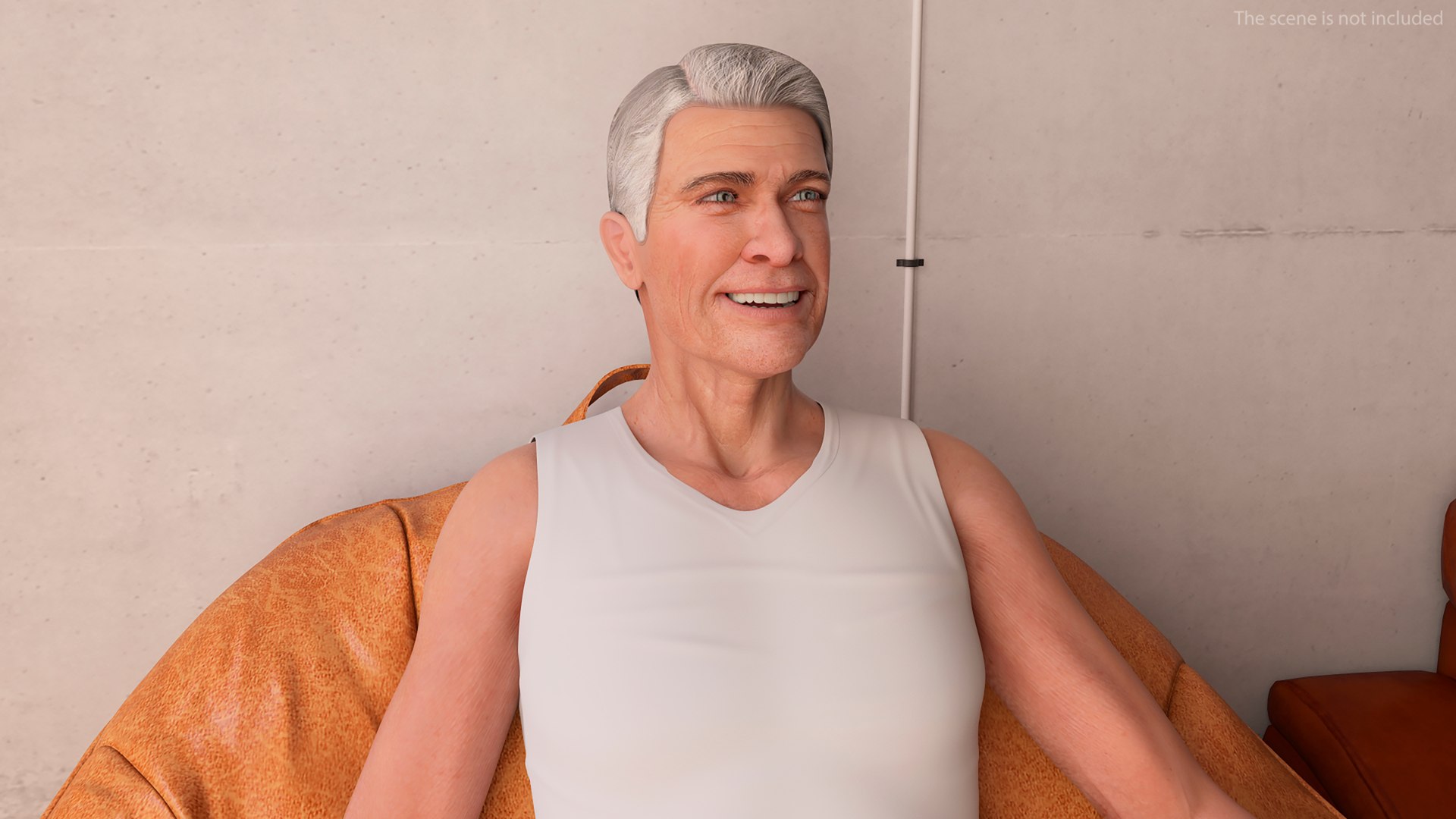 3D Model Senior Male Wearing White Tank Top Rigged - TurboSquid 2384811