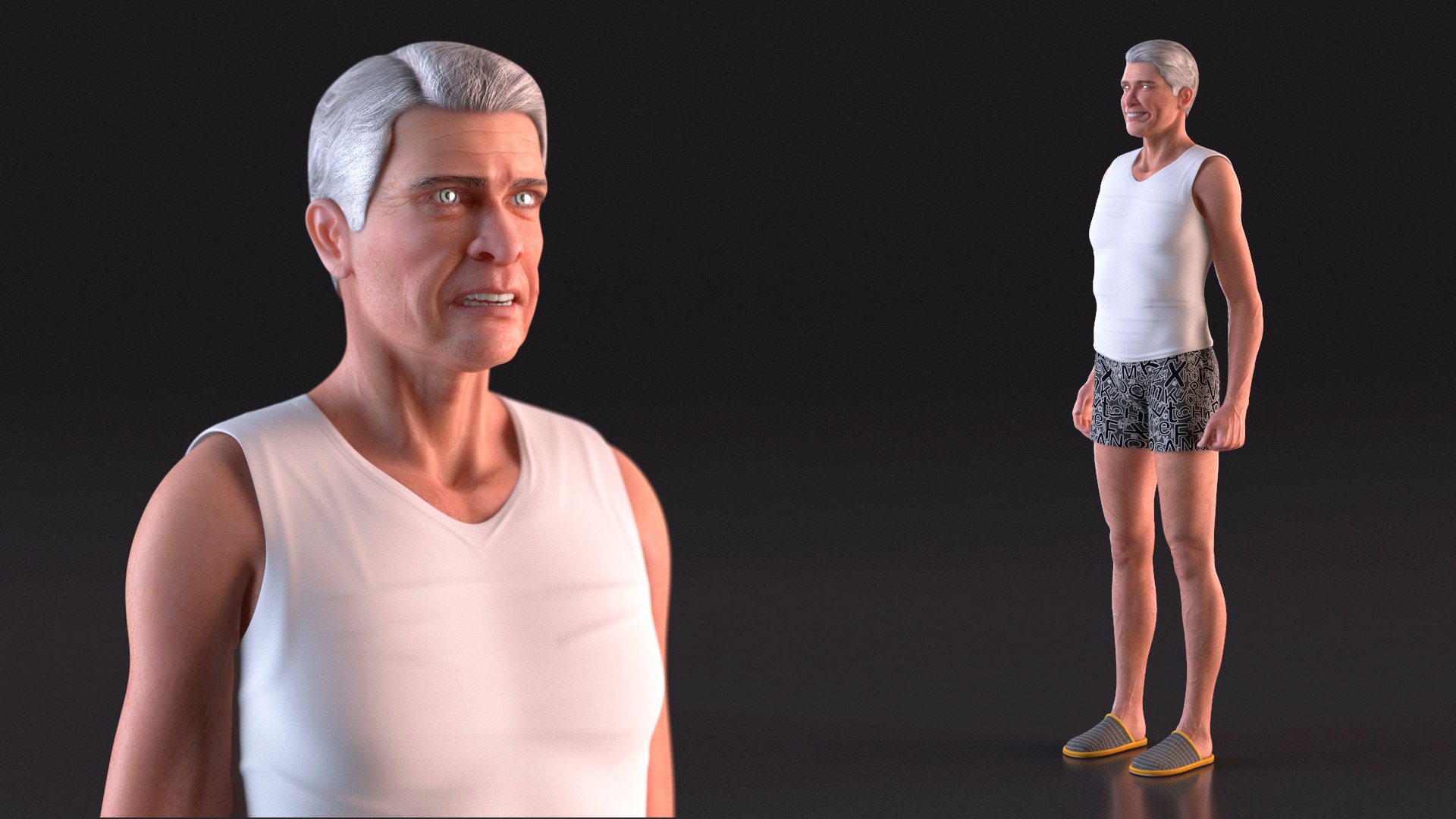 3D Model Senior Male Wearing White Tank Top Rigged - TurboSquid 2384811
