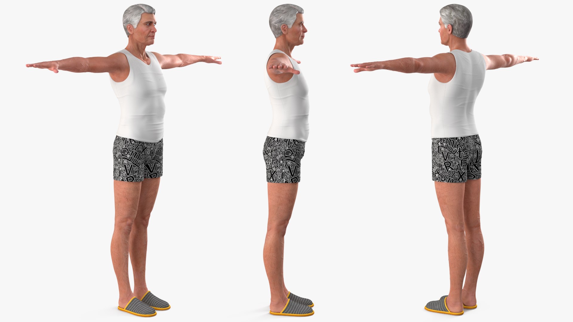 3D Model Senior Male Wearing White Tank Top Rigged - TurboSquid 2384811