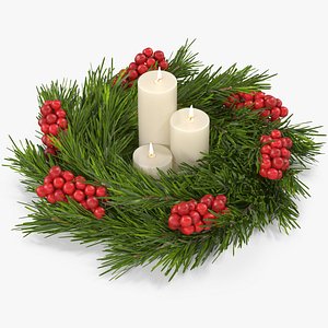 3D christmas wreath white candles model