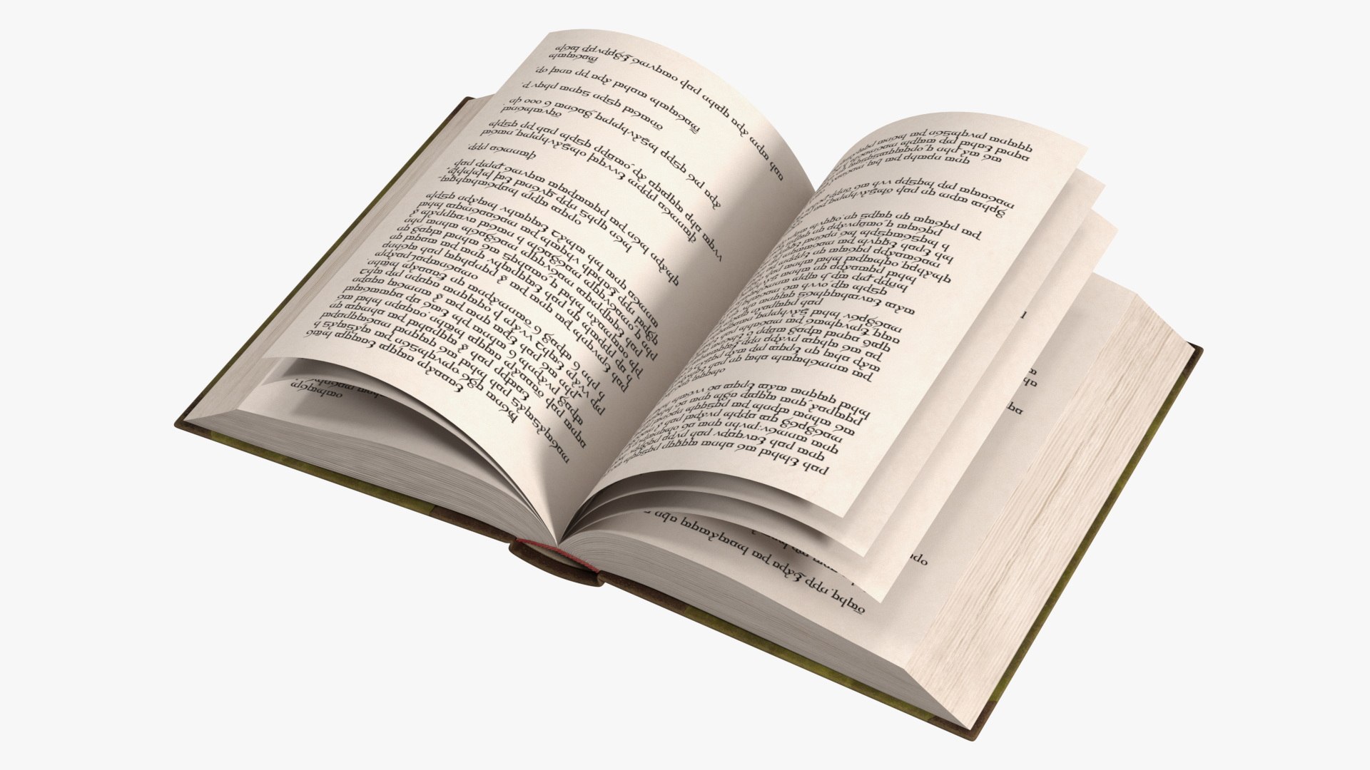 Hardback Book Elven Text Green Rigged 3D model preview