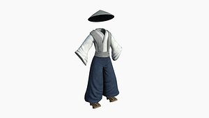 3D Samurai Old Outfit A08 White Blue - Character Clothing Design