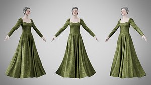 Dress 40 Olive Green Velvet With Design