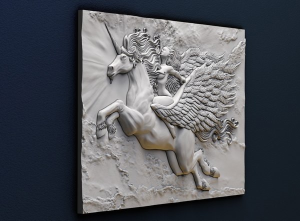 3d model of bas-relief girl pegasus