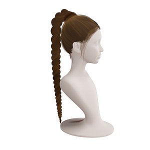 Realistic Woman Black High ponytail braid long Hair Style model