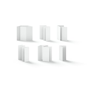 White 6 Flyers and Booklets Set - fold leaflet brochure 3D model