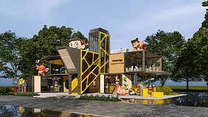 Dual Two-Story Geometric Modular Beverage Shop Cartoon Character Sculpture Outdoor Pop-Up Exhibition 3D model
