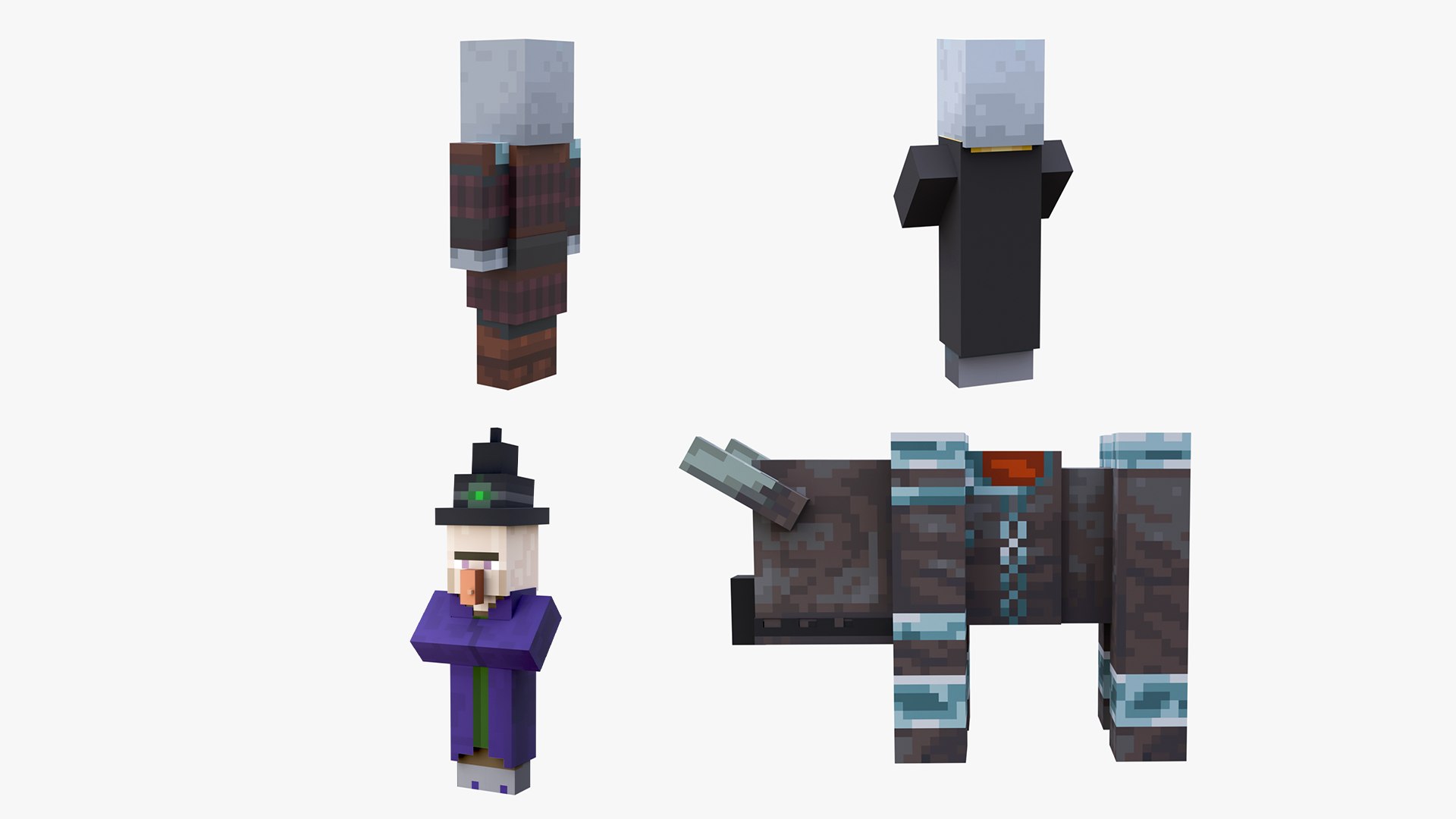 3D model Minecraft Illagers Raid Collection Rigged 3D Model Pack 4K PBR Pillager Evoker Ravager Witch https://p.turbosquid.com/ts-thumb/NY/V9TJZs/RI/pillagerbundle4/png/1788366414/1920x1080/fit_q87/3aff731137df57753ace3226b5d8b3a993243c77/pillagerbundle4.jpg