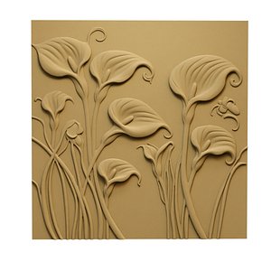 Calla Lily Relief Panel Wall Decor Set STL Mural CNC 388 3D model