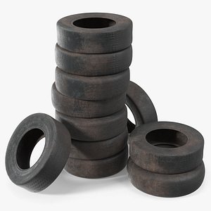 3D Pile Of Worn Rubber Tires