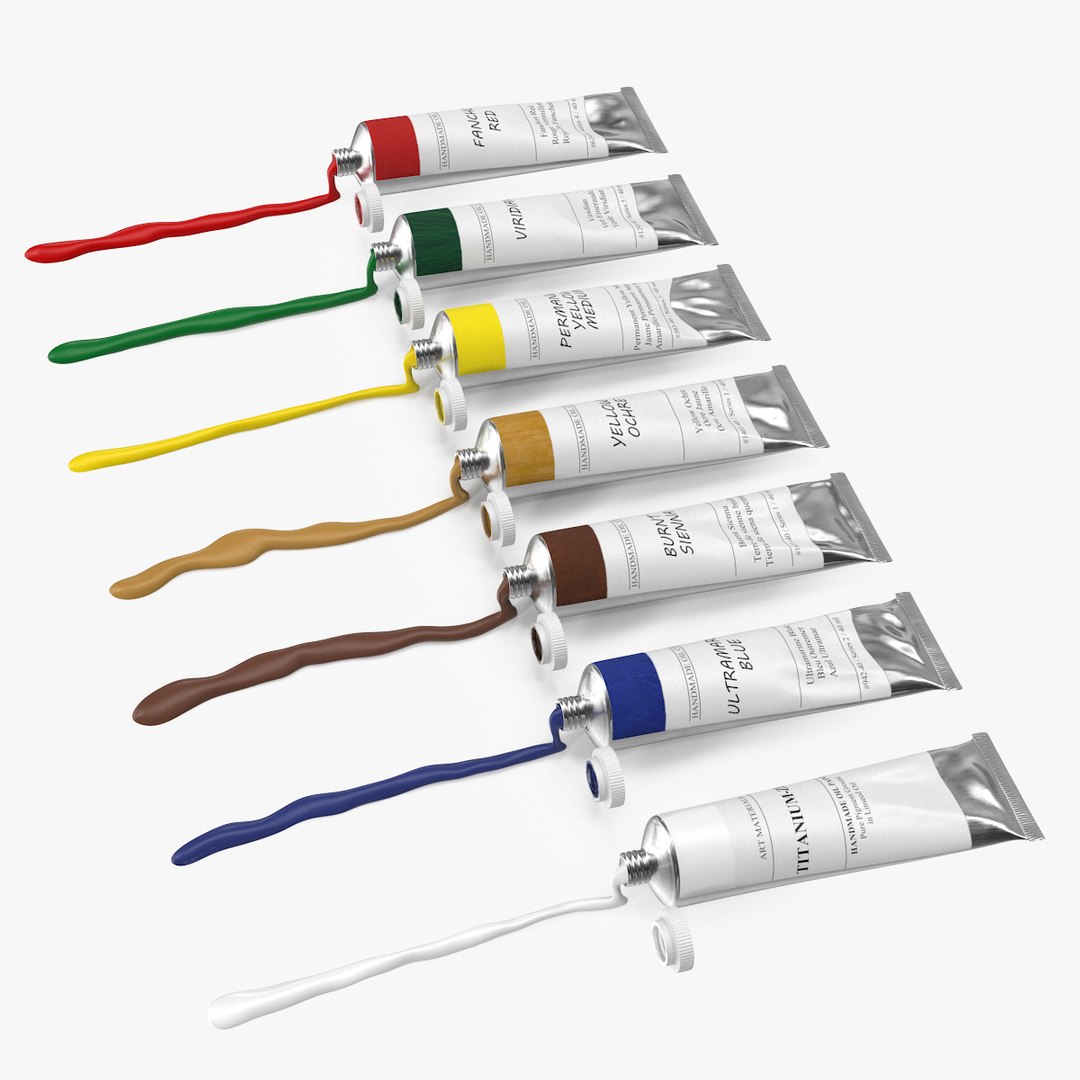 Row of Squeezed Oil Paint Tubes 3D model preview