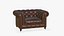 Chesterfield Leather Sofa With Realistic Ottoman 3D model