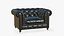 Chesterfield Leather Sofa With Realistic Ottoman 3D model