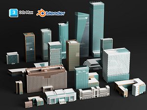 Modern Office Building 3D Model City High Rise Architecture Pack 3D model