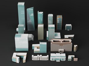 Modern Office Building 3D Model City High Rise Architecture Pack 3D model