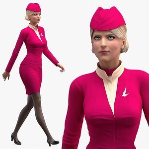 stewardess maroon uniform walking 3D model