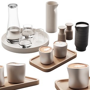 3D 431 eat and drinks decor set 09 folded cup latte  water carafe kit