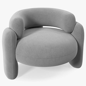 3D Modern Velvet Grey Armchair model