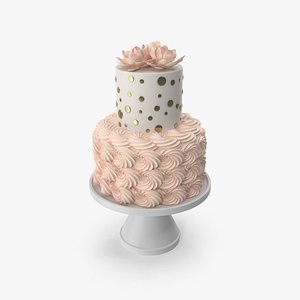Cake with Pink Flowers 3D model