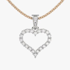 Diamond heart necklace pendant P26 3D print model