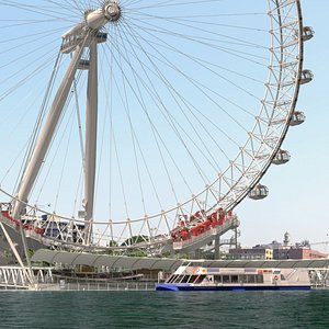 London Eye Millennium Wheel Pier with River Cruises Boat 3D model