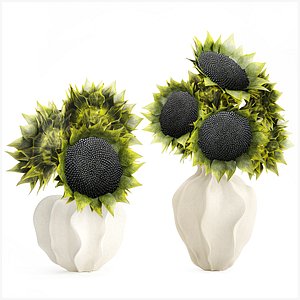 3D Beautiful bouquet green sunflowers ceramic vase decor new model