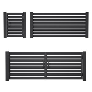 Black slatted fence gate with gate 3D