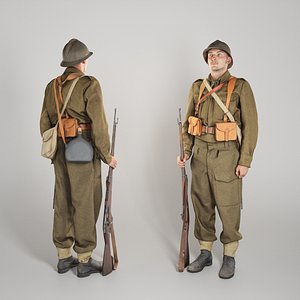 French infantryman character from WW2 with gun 281