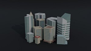 Lowpoly Cartoon skycrapers Polygonal Style