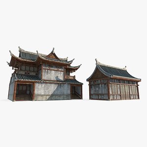 Two ancient Asian architectural houses 3D model