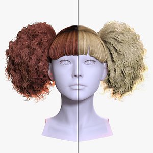 Curly Puff Pigtails with Bangs - 3D Hair Model for Female Characters