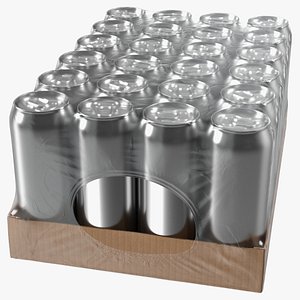 Transparent Pack with 24pcs 500ml Aluminium Cans 3D model