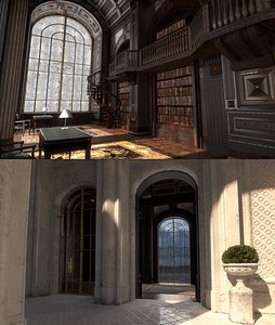 Conceptual Castle interior and internal courtyard Low Poly PBR Part 1+2