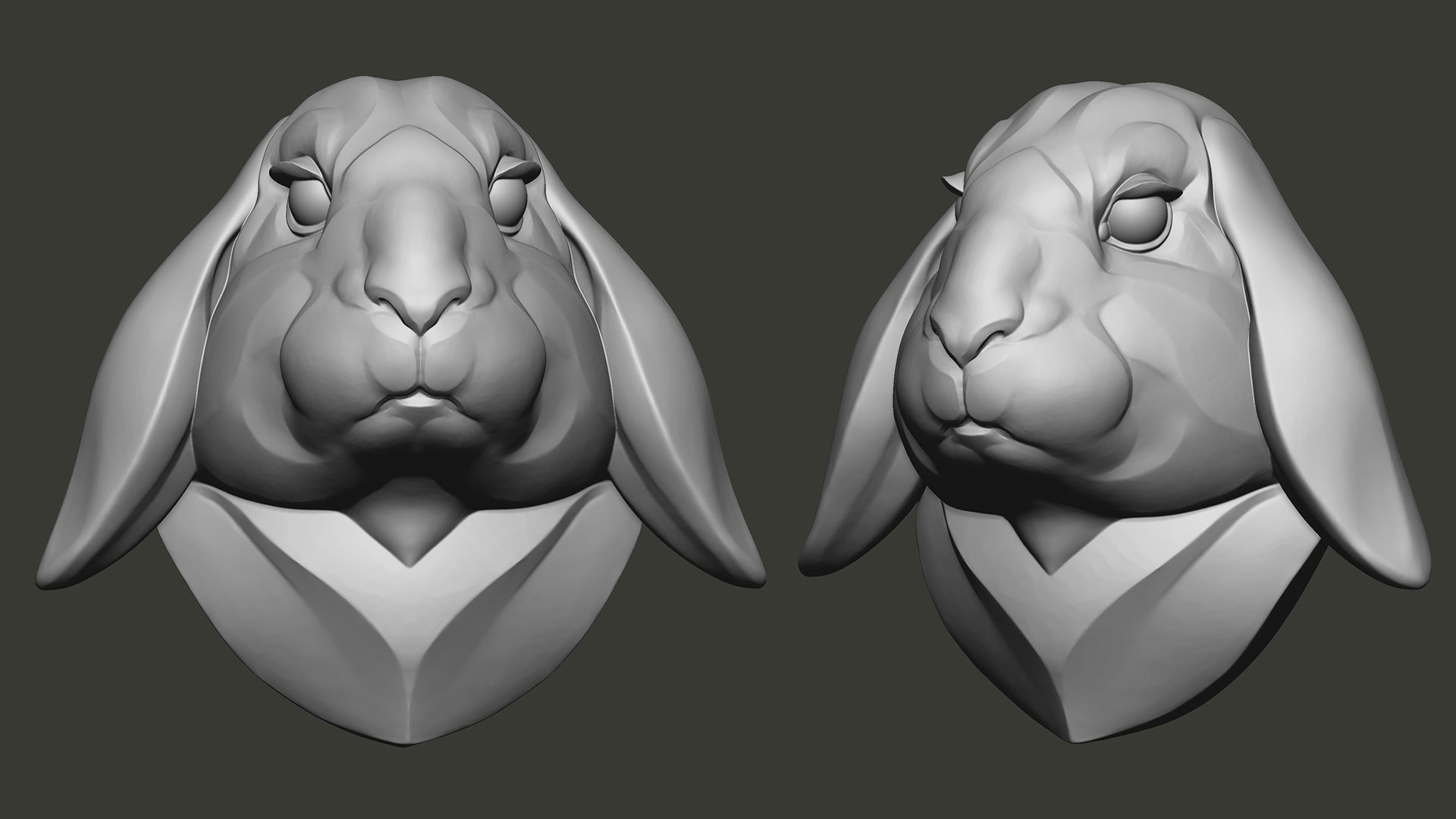 Lop Eared Rabbit Head Sculpture STL Model - TurboSquid 1978669