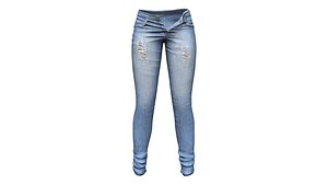Unbuttoned Torn Denim Jeans Pants 3D