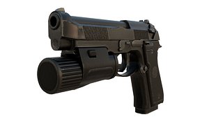 Realistic 9mm Baretta 3D Model with Rigging Magazine and Bullets