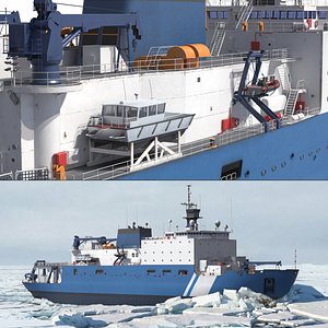 3D Heavy Icebreaking Research Vessel Blue White Rigged