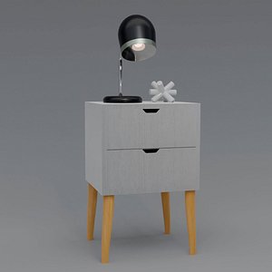 Bedside and Lamp Wood White