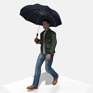 STATIC 3D MODEL OF A EURO MAN WALKING WITH AN UMBRELLA 3D model