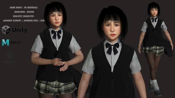 AAA 3D REALISTIC ASIAN GIRL CHARACTER - JAPANESE STUDENT KIDS 3D model