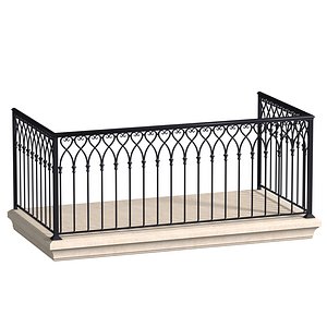 3D model Eastern balcony with wrought iron railing