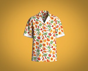 3D Mens resort collar shirt with allover print model