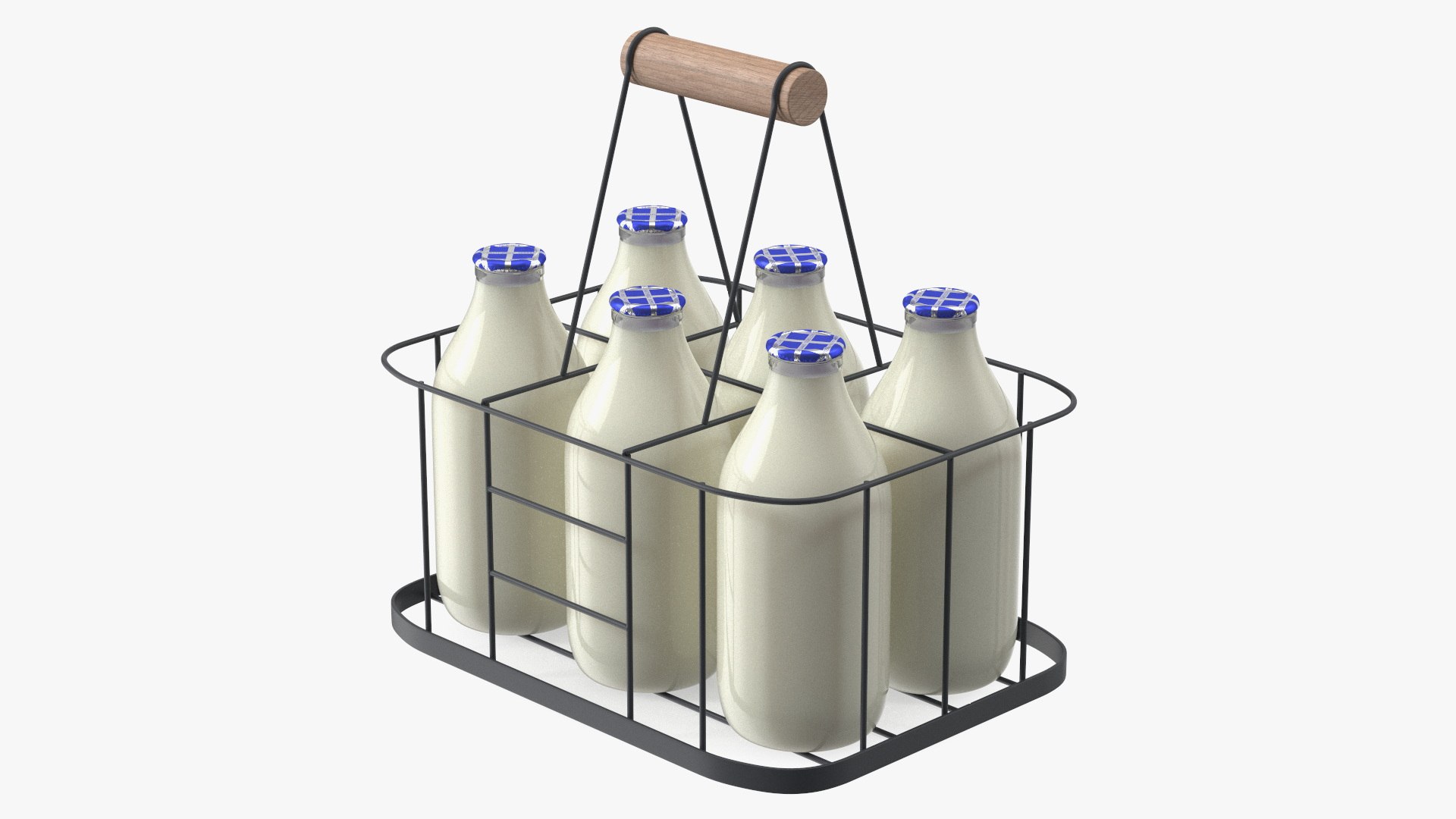 Skimmed Milk Bottles with Foil Top in Carrying Case 3D model preview
