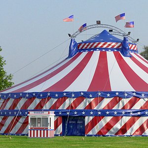 3D model Patriotic Circus Tent with Ticket Booth