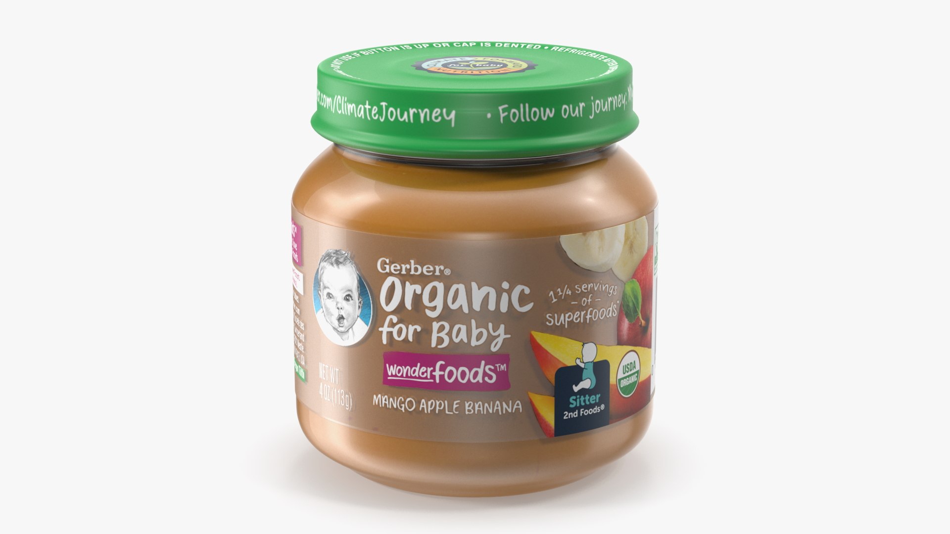 Gerber Mango Baby Food Jar 113g 3D model preview