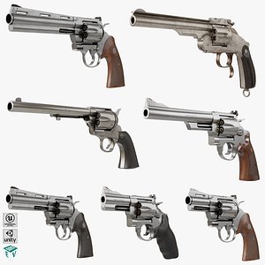 7 Silver Revolvers Collection All PBR Unity UE Textures Included 3D model